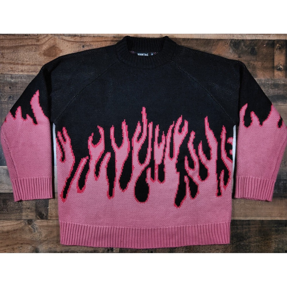 Vamtac Flames Sweater Womens Medium Pink Black Grunge Oversized